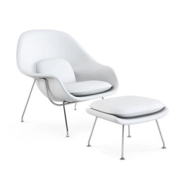 Imagem de Poltrona Womb Chair Com Puff Cromada Sintético Branco Cor Branco