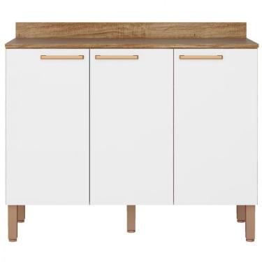 Imagem de Balcão Triplo Veneza Com 3 Portas E 1 Prateleira 108,4cm De Largura Bartira Branco Com Damasco