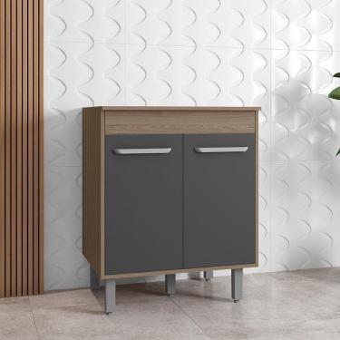 Imagem de Balcão Para Cooktop De 4 Ou 5 Bocas Barcelona Com 2 Portas E 1 Prateleira Poliman Carvalho Com Grafite