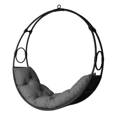 Imagem de Cadeira De Balanço Lua Suspenso Em Corda Náutica Preto/cinza