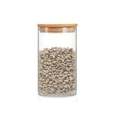 Imagem de Pote de Vidro Com Tampa de Bambu Hermético 1,5L Porta Mantimento Condi