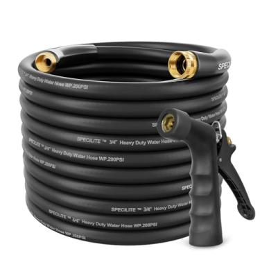 Imagem de SPECILITE Mangueira de jardim quente/fria de 3/10.2 cm, 45,7 m com bocal industrial de alta pressão, flexível e leve, mangueira de água de borracha explosiva de 600psi -45.6 °C a 70.0 °C com