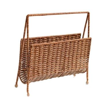 Imagem de Bothyi Prateleira de pé para livros, revistas, cesto, aparência de vime, estrutura de arame de metal rústico para decoração de berçário, peça decorativa