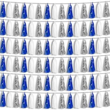 Imagem de Hysilla Guirlanda De Faixas Com Borlas 6P, Azul-Marinho, Branco E Prata, Para Carros Alegóricos, Despedida Solteira, Casamento, Aniversário, Formatura, Natal, Decoração Chá Panela/Chá Bebê