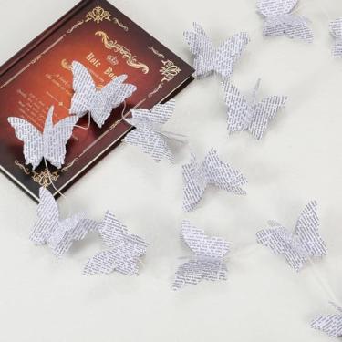 Imagem de SLZBCY Guirlanda De Borboletas Papel 3D, Livro Reciclado, Jornal, Bandeirinhas, Decoração Para Festa, Casamento, Chá Bebê, Casa, Pacote Com 4 Guirlandas Natal (Brancas)