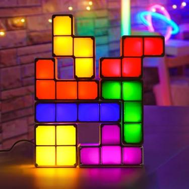 Imagem de AVEKI Luz Noturna, Empilhável, Led, 7 Cores, Quebra-Cabeça 3D, De Indução, Luminária Mesa Com Encaixe, Bloco Tangram Faça Você Mesmo, Lâmpada Carregador Usb (Usb)