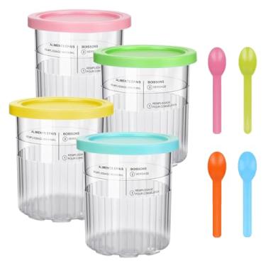 Imagem de Diteje Pacote Com 4 Potes De Sorvete Cremosos Reposição Tampas E Colheres, Recipientes Para Cremoso 24 Oz Compatíveis Máquinas Ninja Nc500 Nc501 Série Deluxe