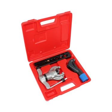 Imagem de HFS (Kit de ferramentas de alargamento excêntrico R 45° Ferramenta de alargamento de tubo excêntrico com cortador de tubo HVAC Refrigeração 7 matrizes 3/16-3/10.2 cm cobre latão alumínio