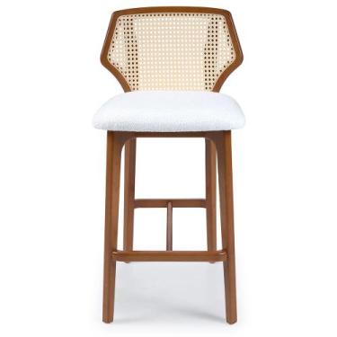 Imagem de Banqueta Alta de Madeira Raia Estofada com Encosto em Tela Portuguesa 