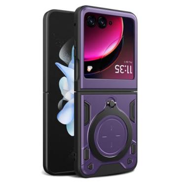 Imagem de FWYANZH Capa para Motorola Razr 60 Ultra/60, com suporte de anel giratório de 360°, capa fina de proteção contra quedas suporta sucção magnética do veículo, roxa, 60