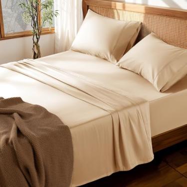 Imagem de LBRO2M Jogo de lençol 100% algodão com bolso profundo de 48 cm, 1000 fios, tamanho casal, 4 peças, roupa de cama macia e confortável para todas as estações (casal, creme)