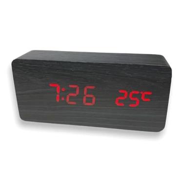 Imagem de Relógio Despertador Digital de Mesa, 15 x 7 x 4 cm, Display LED, Controle por Som, Preto