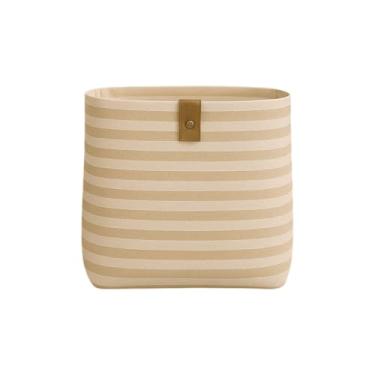 Imagem de Cesto Organizador Roupa Suja Dobrável Multiuso 30L Listrado - Bege