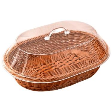 Imagem de Cesta de pão com tampa transparente 41 x 30 x 14 cm Cesta de pão de plástico oval para fazenda, café, cozinha, frutas, alimentos