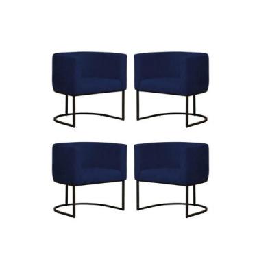 Imagem de Kit 4 Poltronas Reforçada Decorativa Sala Gabriela Base Ferro Preta Su