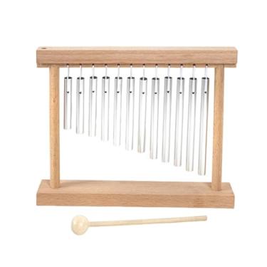 Imagem de Almencla 12 tons sinos de mão acompanhamento decoração de mesa instrumento de percussão musical com suporte de madeira para apresentação infantil