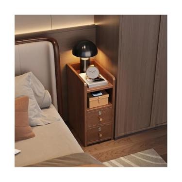 Imagem de Mesa de cabeceira estreita de madeira maciça com gavetas, mesa de cabeceira moderna e fina para sofá, dormitório e espaços pequenos(15x15x23")