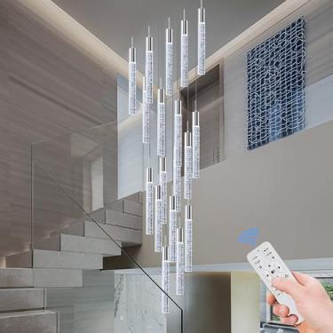 Imagem de Phoonyii Lustre De Cristal Teto Alto Com 18 Luzes, Luminária Pendente Grande E Moderna Em Formato Gota Chuva Led 138" Altura, Cromado Embutido Para Hall Entrada, Escada, Sala Estar Casa