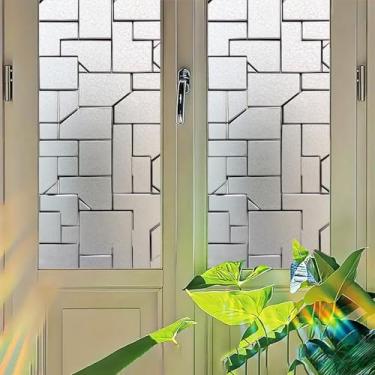 Imagem de Starlit Patio Película de privacidade fosca geométrica com aderência estática, capa de vidro decorativa sem cola, painel de janela difusora de luz para divisória de banheiro de escritório 45 x 99 cm