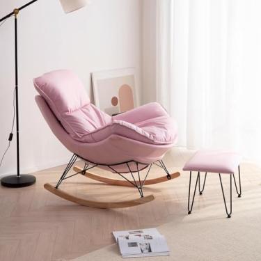 Imagem de Cadeira De Balanço Sala De Estar Cadeira De Balanço Pátio Externo Cadeira De Balanço Com Apoio Para Os Pés Tecido Resistente à água Para Varanda Jard, Pink, One Size
