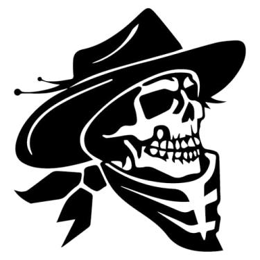 Imagem de Adesivo Caveira com Chapéu de Cowboy Sertanejo Rodeio para notebook carro capacete portas vidros Paredes vários tamanhos (PRETO, 33,3x35cm)