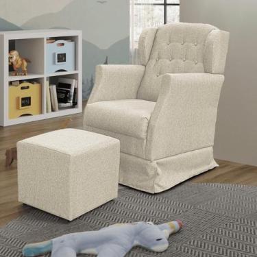 Imagem de Poltrona Amamentação Balanço Descanso Manu Com Puff Linho - DECORELITY