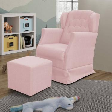 Imagem de Poltrona Amamentação Balanço Descanso Manu Com Puff Veludo Rosa