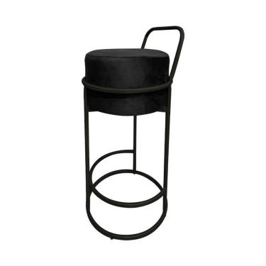 Imagem de Banqueta Alta Redonda Base Preta Veludo Preto