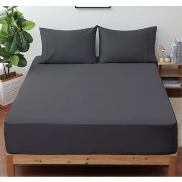 Imagem de Shunjie.Home Lençol De Cetim King Size 100% Algodão Egípcio, 400 Fios, Com Elástico, Bolso Profundo Para Colchão 38 Cm, Roupa Cama Luxuosamente Macia, Durável E Respirável, Máximo Conforto