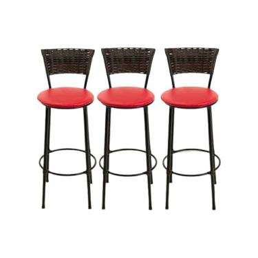 Imagem de kit 3 banquetas alta junco argila marrom escuro cozinha bancada balcão bares área gourmet (3.bq.alta.argila/vermelho)