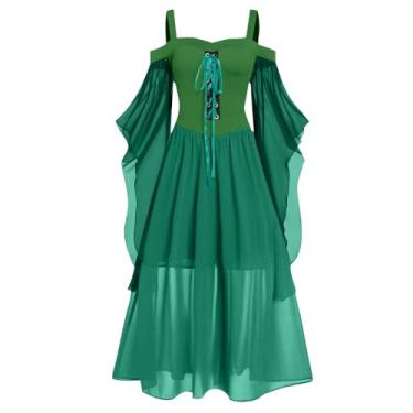 Imagem de Lxitoler Vestido medieval para mulheres, vestidos renascentistas, espartilho gótico, fantasia de bruxa, vestido de fada plus size, 02 - Verde, 4X-Large