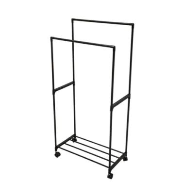 Imagem de Cabideiro Arara Dupla de Roupa em Sapateira Quarto Resistente C/Rodinha Multiuso Mais de 20 Cabides(Modelo 1)