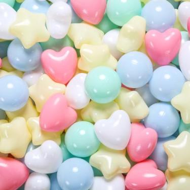 Imagem de Heopeis Bolas De Piscina Bolinhas Em Formato Estrelas Para Crianças Pequenas - Pacote Com 100 Unidades, 3 Formatos, Cercadinho À Prova Esmagamento, Brinquedo Plástico Não Tóxico, Decoração Festa Chá