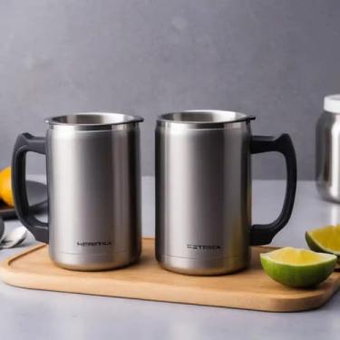 Imagem de Caneca Térmica Parede Dupla em Aço Inox Cinza 800ml com Tampa Hermética - Estilo Esportivo