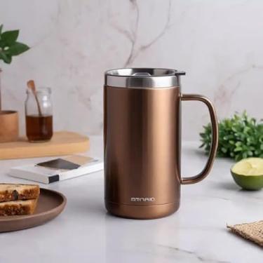 Imagem de Caneca Térmica Parede Dupla em Aço Inox Marrom 750ml com Tampa Hermética - Estilo Liso