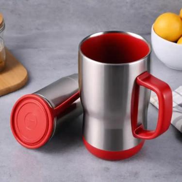 Imagem de Caneca Térmica Parede Dupla em Aço Inox Vermelha 800ml com Canudo - Estilo Casual