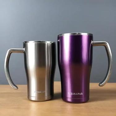 Imagem de Caneca Térmica Parede Dupla em Aço Inox Roxa 500ml com Canudo - Estilo Casual