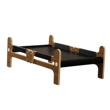 Imagem de IEUDNS Cama elevada de madeira para cães e gatos, berço com rede, resistente ao desgaste, estável e respirável, cama para animais de estimação, berço para, Preto