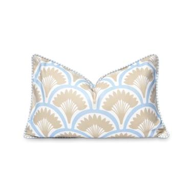 Imagem de Hofdeco Premium Capa de almofada lombar para pátio costeiro interno e externo apenas, repelente de água de 30,5 x 50,8 cm para quintal, sofá, azul bebê estampa caramelo tropical palmeira Ravenala