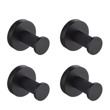 Imagem de Anel de toalha de parede de aço inoxidável preto fosco, gancho único, suporte para papel higiênico, saboneteira para banheira, conjunto de acessórios para banheiro (4 ganchos para roupão)