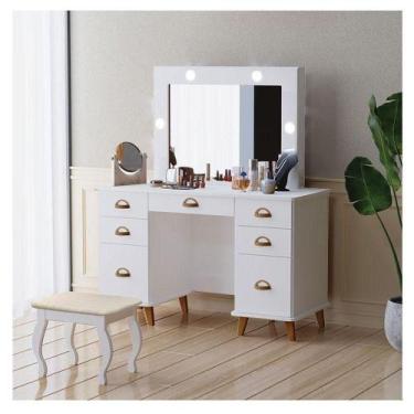 Imagem de Penteadeira Camarim New Seul Com Banqueta Almofadada Ambiente Branco -