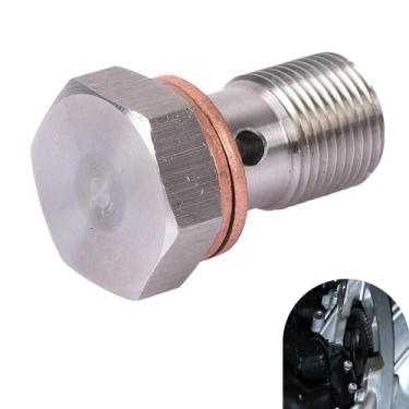 Imagem de MOXRUQ 1 peça M10x1.0 adaptador de freio de parafuso banjo único de aço inoxidável métrico, parafuso hexagonal externo de aço inoxidável 304 com dois espaçadores de cobre, universal para a maioria dos