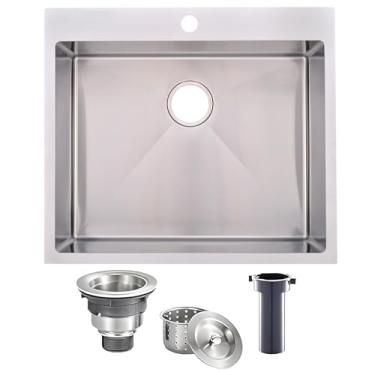 Imagem de Pia de cozinha de níquel escovado de 63 x 55 cm, montagem superior de aço inoxidável, calibre 16, tigela única, pia de cozinha pequena, 63 cm, preta