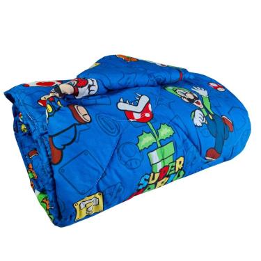 Imagem de Edredom Infantil Super Mario Azul Microfibra Estampado Dupla Face Solteiro Lepper