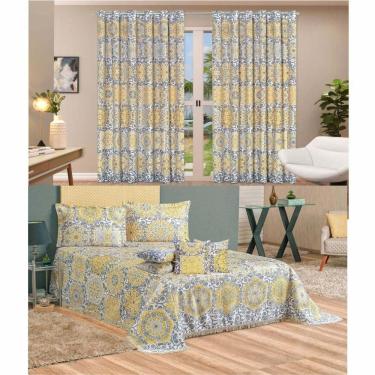 Imagem de Kit Belline Colcha Padrão Com Capas Almofadas + Cortina 3 Mts - Bege