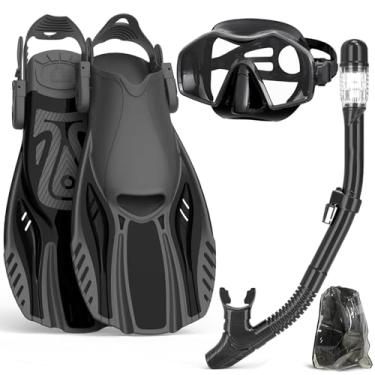 Imagem de Keephigher equipamento de mergulho com snorkel para adultos, conjunto de barbatanas de máscara, máscara de mergulho com vista panorâmica antiembaçante, snorkel com topo seco, nadadeiras de m