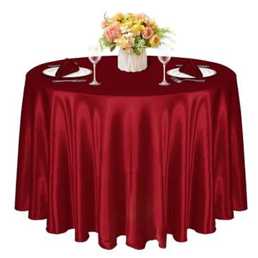 Imagem de KKJIAF 1 pacote com 1 toalha de mesa redonda de 300 cm, cetim bordô, toalha de mesa de jantar de cetim sedoso para casamento, festa, banquete, restaurante, eventos formais