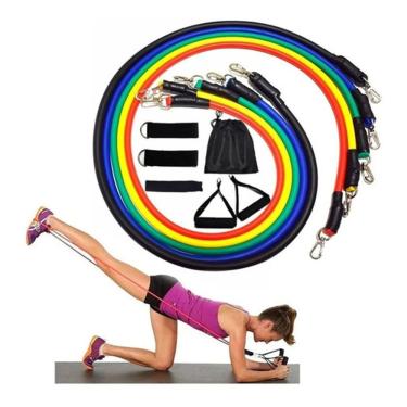 Imagem de Kit Tubing Elástico 11 Itens Treinamento Funcional Pilates