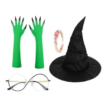 Imagem de Fantasia De Bruxa Para Mulheres, Chapéu De Bruxa Com De Garra Verdes, Kit De Fantasia Para Halloween Carnaval Festival Cosplay Role Playing E Mascarada