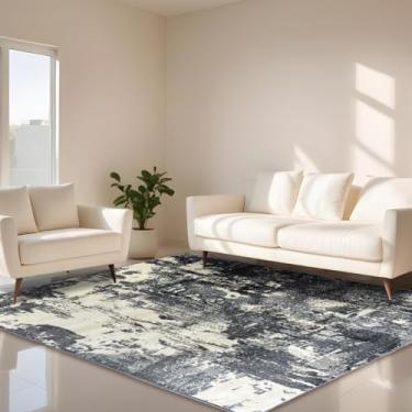 Imagem de 1 Tapete Belga Sala de Estar Sofá Grande Es Mo 200 x 250 Vr (D7Mod Cinza Azul Bege Preto Marfim - Moderno Manchado Abstrato)
